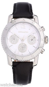 Coach 14501972 Silver Dial Black Leather Strap Chronograph Women's Watch - Picture 1 of 1