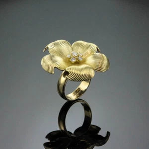 TIFFANY & CO GENUINE DIAMOND 29.0 GRAM FLOWER RING SOLID 18K YELLOW GOLD US10.25 - Picture 1 of 12