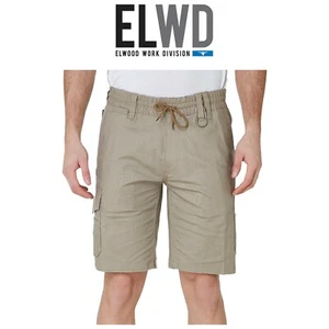 Mens Elwood Work Elastic Utility Shorts Cargo Phone Pocket Cotton Canvas EWD203 - Picture 1 of 5
