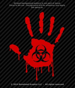 Biohazard Bloody Right Hand Print Vinyl Decal Outdoor Car Sticker Walking Dead - Picture 1 of 2