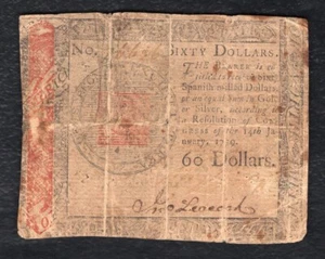 14. Januar 1779 60 $ Sixty Dollar Continental Currency Note - Bild 1 von 2