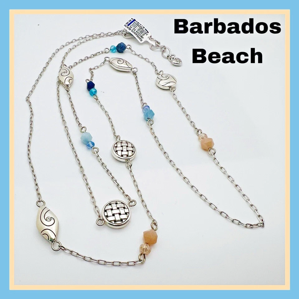Brighton BARBADOS BEACH Silver Crystal Long Stations Chain Necklace