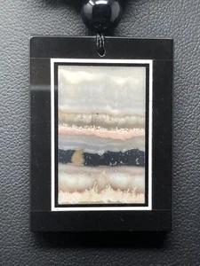 Mosaic Inlay Nature Jasper & Obsidian Pendant Polished P11 - Picture 1 of 12