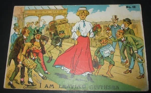 1908 Comic EISENBAHN BAHNHOF RAIL PORTIER DAME VERLÄSST SÜDSEE SO MÄNNER VERÄRGERT - Bild 1 von 2