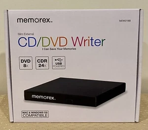 Memorex MDW218B Slim External CD/DVD Writer DVD 8X CDR 24X USB Powered Burner - Picture 1 of 4
