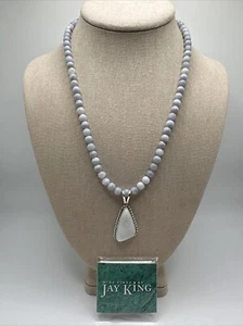 Jay King Blue Lace Agate Sterling Silver Necklace & Pendant - Picture 1 of 9