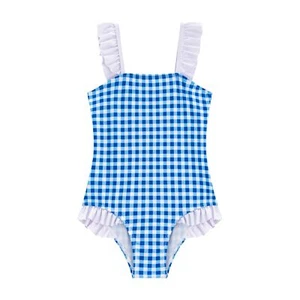 Girls One Piece Swimwear Checker Print Ruffles Bathing Suit for Kids Size 2-1... - Picture 1 of 7
