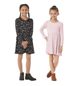 NWT Member Mark Girls Long Sleeve Knit Dresses 2-Pack Navy Floral Stripe - Picture 1 of 4