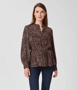 Hobbs Rosalia Scatter Print Long Sleeve Drawstring Waist Blouse Size 10 - Picture 1 of 5