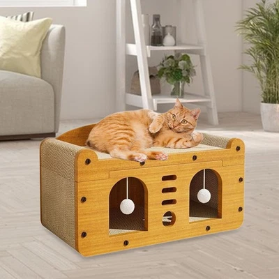 Cat Scratcher House Cat Scratch Protection Cardboard Cat House Hideout Lounge - Image 1 of 4