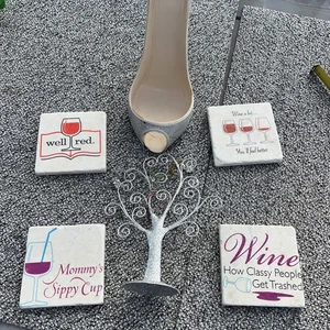Stone Wine Coasters Glass Marker Rings Wine Bottle Display Heel Christmas’s Gift - Picture 1 of 7