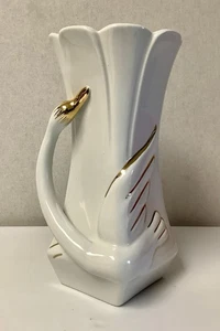 Vintage White Swan Form Art Deco Vase Stipo Dorohoi Romania Porcelain - Picture 1 of 7