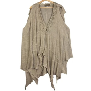 Zuza Bart Linen Draped Cardigan Vest Sleeveless Boho Knitwear Open Front One Sz - Picture 1 of 8