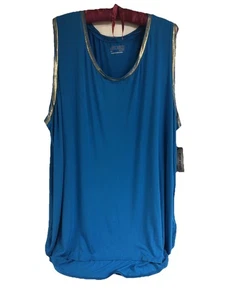 Ruff Hewn Women’s Size 3X Turquoise Tank Top Gold Trim Hi Lo Hem NWT $49.00 - Picture 1 of 7