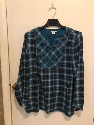 Westbound Woman Sz 1X Lightweight Flannel Pullover Shirt Blue Green Plaid EUC - Image 1 of 4