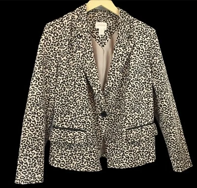 Chaqueta Blazer Chicos Mujer 1 Leopardo Estampado Animal Negro Beige Tostado Botón Carrera Foto 1 de 4