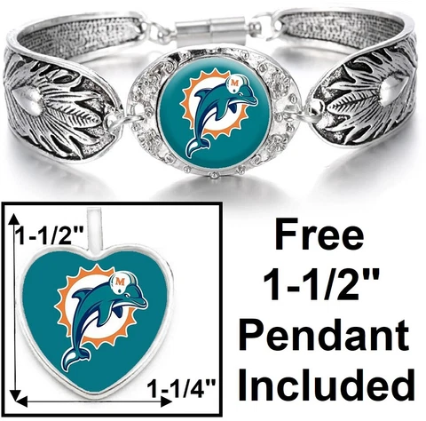 Spec. Free Pendant Gift With Miami Dolphins Women's Sterling Silver Bracelet D3F Cover