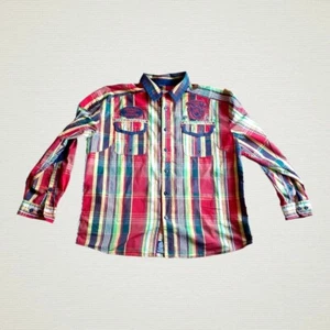Parish Nation Shirt 3X Button Up Plaid 100% Cotton Front Runner Patch Logo - Picture 1 of 14