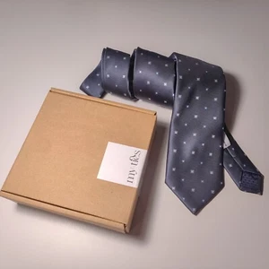 Cravatta Business Cerimonia Uomo Grigio Antracite Fantasia Geometrica Blu Italia - Foto 1 di 3