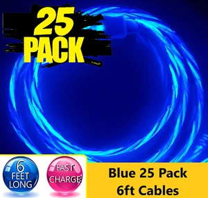 6ft LED 25 Pack Fast Charge Cable USB Cord Bulk Wholesale For iPhone 14 13 12 11 - Picture 1 of 19