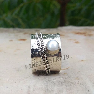 Pearl Ring 925 Sterling Silver Spinner Ring Meditation Handmade Jewelry OM1190 - Picture 1 of 4