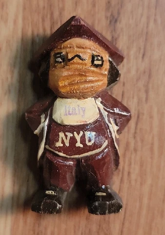 Vintage MINI Anri NYU New York University Carved Wood Mascot Figure Italy Cover