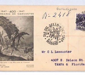 SPAIN 1947 FDC *DON QUIJOTE* Fancy Cancel ILLUSTRATED First Day Cover YQ254 - Picture 1 of 10