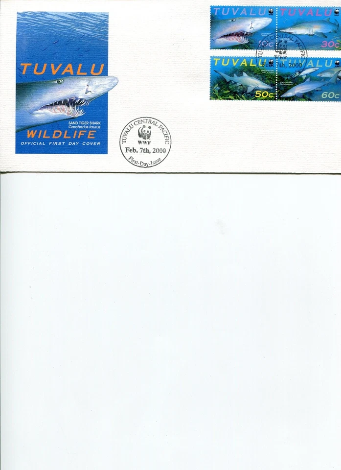 2000 WWF TUVALU Sand Tiger Shark Official Postal FDC. - Image 1 of 1