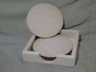 set of wooden unpainted coasters with storage box