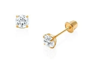1.8mm Genuine Baby Diamond Stud Screw Back Earrings in 10k Solid Yellow gold - Picture 1 of 2