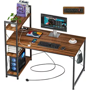 Computer Desk Study Table with 2/4 Tier Bookshelf and Power Outlet Laptop Table - Picture 1 of 31