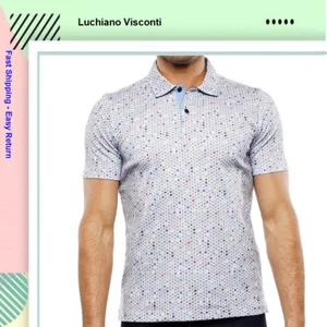 Luchiano Visconti MEN'S Floral Shapes Polo Shirt Cotton Multicolor M - Picture 1 of 1