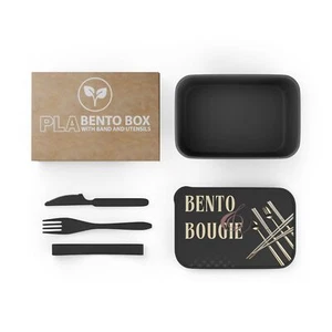 Bento Box, Black Bougie Lunch Box with Band and Utensils, Lux Eco-Friendly Asian - Picture 1 of 6