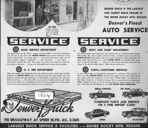 DENVER BUICK 700 BROADWAY AT SPEER BLVD 1959 35 JAHRE EHEMALIGE MOTORRÄDER ANZEIGE - Bild 1 von 2