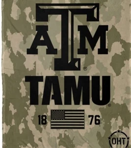 Texas A&M Aggies Camo Blanket Military Appreciation OHT Silk Throw 50inx60in NWT - Picture 1 of 5