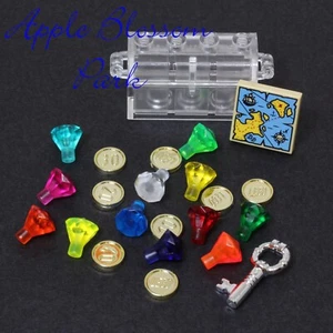 LEGO Friends CLEAR TREASURE CHEST w/12 Jewels Gems Gold Pirate Coins Silver Key - Picture 1 of 4