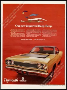 Plymouth Road Runner 1968 coche foto dibujos animados pájaro arte Roadrunner anuncio impreso vintage - Imagen 1 de 7