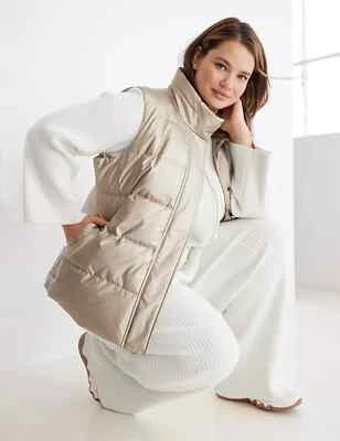 LIVI Zip-Front Shine Puffer Vest Gold Plus Size 18/20 NWT  - Image 1 of 4