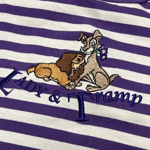 Vintage 90s Disney Lady and the Tramp T Shirt 2XL Striped Embroided - Picture 1 of 10