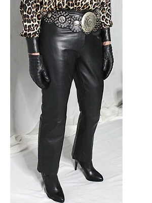 Pantalones de cuero para mujer negros piel de cordero suaves talla 2-4 vintage años 90 Y2K Harold's Foto 1 de 4