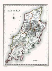 Vintage Isle of Man 1848 S Lewis Reproduction Wall Art Print A3 A4 - Picture 1 of 5