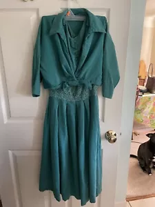 VNT Damen 2-teiliges Kleid & Jacke Set grün Größe M 70er Mod Arbeit Spitze Handarbeit - Bild 1 von 7