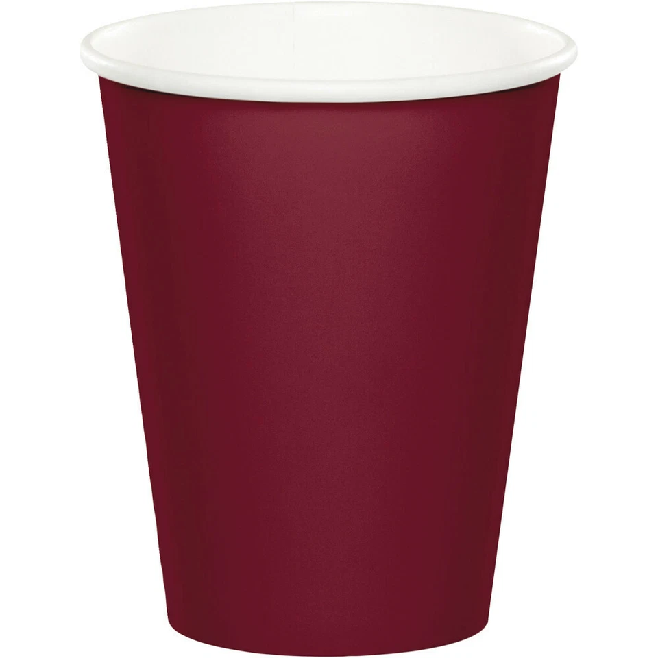 Burgundy Party Supplies Paper Cups x24 Pack Solid Plain Tableware Birthday - Image 1 of 1