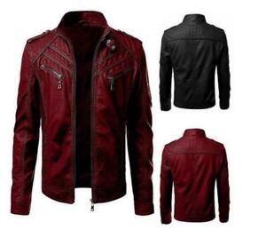Mens Slim Fit Coats Faux Leather Jacket Motorcycle Zipper Biker Outwear M-5XL