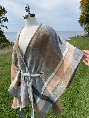 Womens Fall Poncho Cape Wrap Cardigan w Belt Pale Pink Grey Tan OSFM  So Cute! - Image 1 of 4
