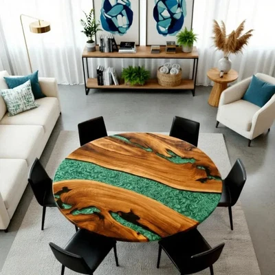 Handmade Live Edge Green River Epoxy Table – Custom Wood Dining - Image 1 of 4