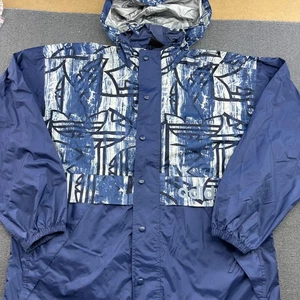 Adidas 90s Windbreaker Jacke Herren XL D9 Regen Kapuze Trefoil blau - Bild 1 von 15