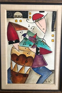 Eric Waugh: original Acrylic on CANVAS signed by the artist. Drummer 24 By 32 Ra - Picture 1 of 2