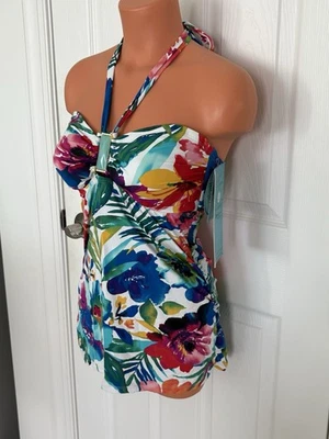 Blusa de natação It Figures 12 multicolorida central puxada halter - Imagem 1 de 4