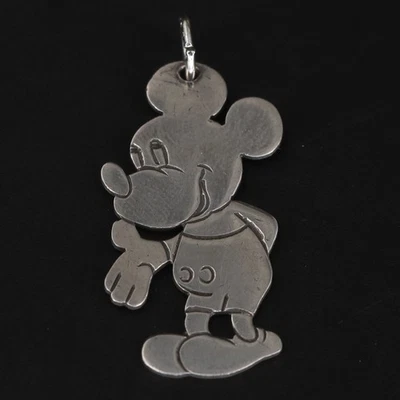 VTG Sterling Silver - DISNEY Engraved Mickey Mouse Necklace Pendant - 2.5g - Image 1 of 4